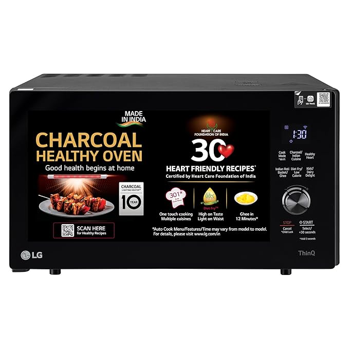 LG 28 L Wi-Fi Enabled Charcoal Convection Healthy Microwave Oven (MJEN286UFW, Black, Diet Fry) - 2023 Model