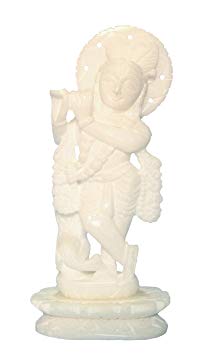 7" Handcrafted Indian Marble Stone Kishan Kanhaiya Krishna Idol Statue Murti Moorti