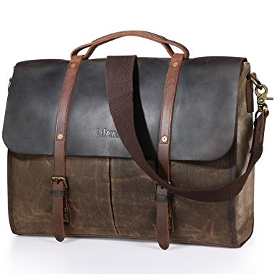 Lifewit Men's Messenger Bag Leather Waterproof Waxed Canvas Laptop Satchel Computer Shoulder Briefcase