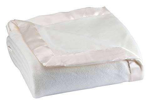 Fleece Blanket with Satin Trim, Twin Size, Off White