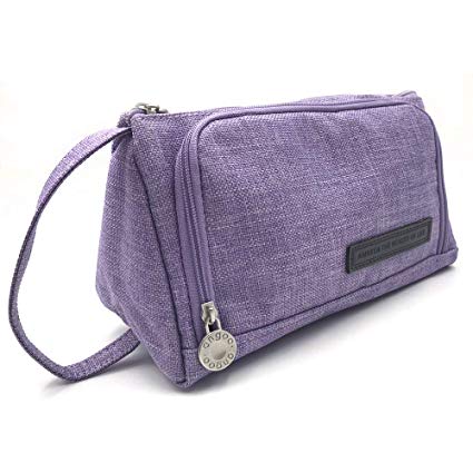 Large Capacity Pencil Case, Portable Zipper Closure Makeup Bag, Canvas Cell Phone Earphone Storage Pouch (Purple)