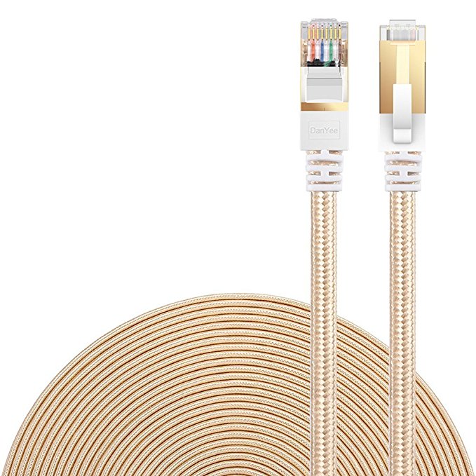 Cat 7 Ethernet Cable, DanYee Nylon Braided 26ft CAT7 High Speed Professional Gold Plated Plug STP Wires CAT 7 RJ45 Ethernet Cable 3ft 10ft 16ft 26ft 33ft 50ft 66ft 100ft (Gold 26ft)