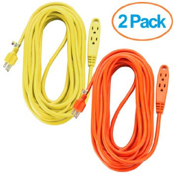 Aurum Cables 3 Outlet Heavy Duty Extension Cord Outdoor Extension Cord, 14AWG 40-Feet - 2 Pack- (Yellow/Orange) - UL Listed