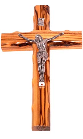 Holy Land Market Olive wood Cross from Bethlehem with a Certificate and Lord prayer card (10 Inch Crucifix)