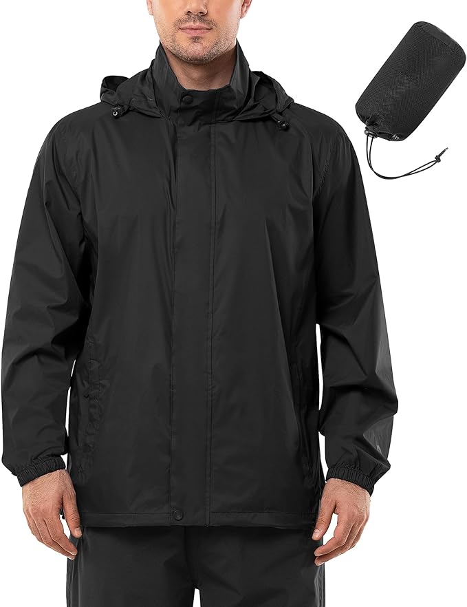 Outdoor Ventures Men's Rain Jacket Waterproof Lightweight Packable Rain Shell Raincoat with Hood for Golf Hiking Travel