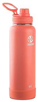 Takeya 51195 Actives Stainless Steel Insulated Water Bottle with Spout Lid 40 oz Coral