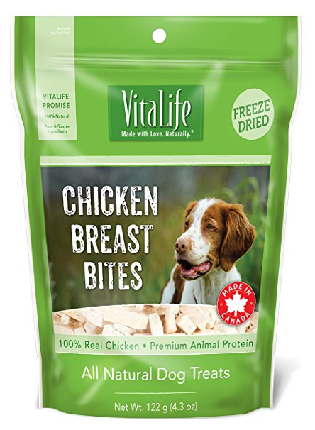 VitaLife All Natural Dog Treats Chicken Breast Bites, Freeze Dried, 122 g