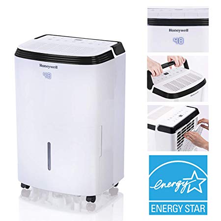 Honeywell TP50WK 50 Pint Energy Star Dehumidifier with 5 Yr Wty for Basement & Rooms Up to 3000 Sq Ft, Washable Filter to Remove Odor & Filter Change Alert, Continuous Drain