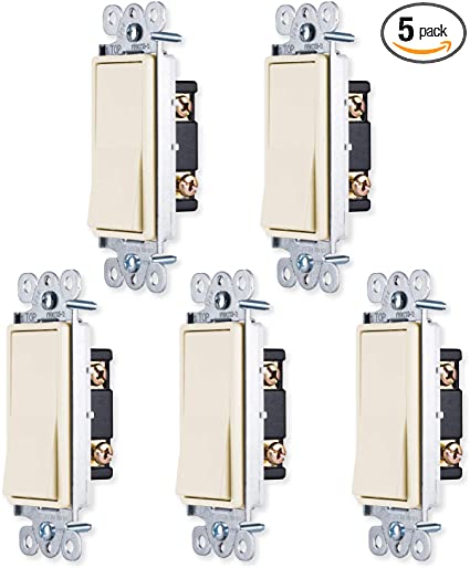GE Grounding Paddle Rocker 5 Pack, Single Pole, In Wall On/Off Power Replacement for Ceiling Fans & Lights, 15 Amp, for Home, Office & Kitchen, UL Listed, Almond, 44021 Light switches