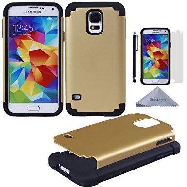 S5 Case, Wisdompro [2 Piece in 1] Heavy Duty Hybrid Protective 2-Layer Case (Dual Hard External Shell and Soft Internal Silicon Protection Inlay) for Samsung Galaxy S5 (Golden/Black)