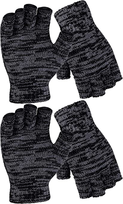 Cooraby 2 Pairs Fingerless Non Slip Gloves Knitted Stretchy Gloves for Men and Women