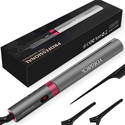 Hair Straightener, YORMICK Flat Iron for Hair Styling, 2 in 1 Tourmaline Ceramic Flat Iron for All Hair Types with 12 Levels Adjustable Temperature and Salon High Heat 250℉-446℉ (Gray)