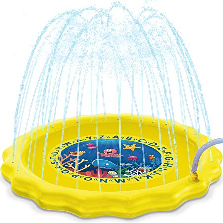 HISTOYE Outdoor Sprinkle Play Mat Summer Sprinklers for Kids 63” Large Size Splash Pad for Toddlers Outside Fun Lawn Water Mat Toy Age 3-5 Toys Wading Pool for Girl Boy Babies