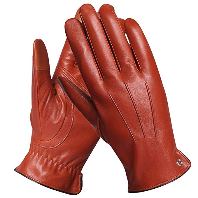Luxury Mens Touchscreen Winter Nappa Leather Dress Driving Gloves for Men (Cashmere/Fleece Lining)