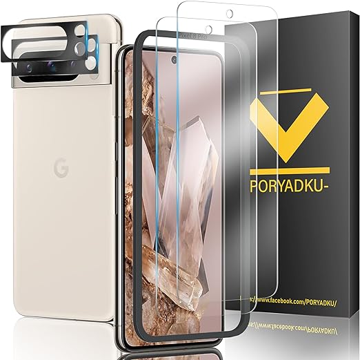 [2 2 Pack] Tempered Glass For Google Pixel 8 Pro Screen Protector[2 Pcs]  Camera Lens Protector[2 Pcs] with Installation Frame, Anti-Scratch, Anti-Bubble, Google Pixel 8 Pro Glass Screen Protector