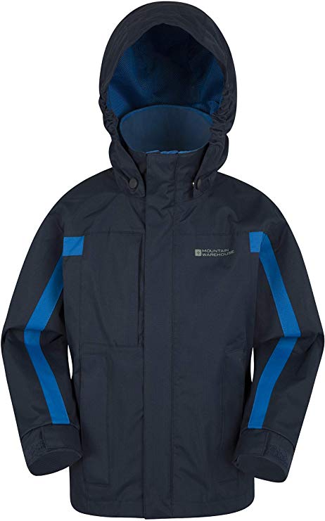 Mountain Warehouse Samson Kids Waterproof Jacket - Taped Seams Rain Jacket, Adjustable Cuffs Boys Triclimate Coat, Mesh Lined Girls Raincoat - for Travelling