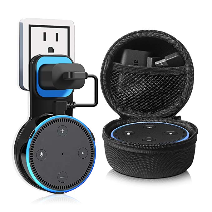 Kupton Wall Mount for Echo Dot 2, Outlet Wall Mount Hanger Holder Stand Clip & Protective Carrying Storage Case Accessories for Echo Dot 2nd Generation without Messy Wires or Screws – Black