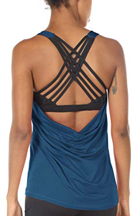 icyzone Yoga Tops Workouts Clothes Activewear Built in Bra Tank Tops for Women