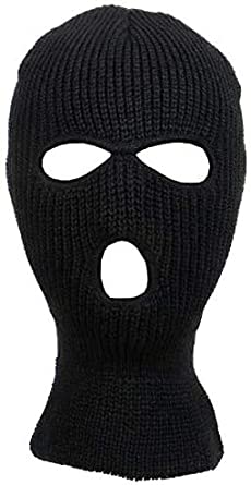 3 Hole Beanie Face Mask Ski - Warm Double Thermal Knitted - Men and Women Black