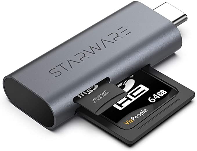 STARWARE USB C to SD/microSD Card Reader, 2-in-1 USB-C(Thunderbolt 3) Portable SD/Micro SD Card Adapter for SD, Micro SD, TF, SDXC, SDHC, etc Compatible with MacBook Air 2020, Galaxy S20 and More
