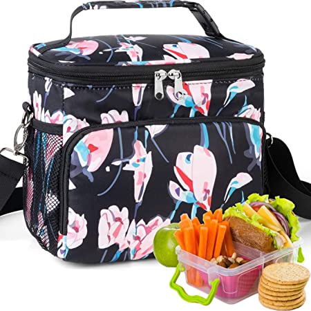 Bekhic Lunch Bag Women/Men - Reusable Lunch Box for Office Work School Picnic Beach - Leakproof Cooler Tote Bag Freezable Lunch Bag with Adjustable Shoulder Strap (Rhododendron)