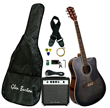 Glen Burton GA204BCO-BK Acoustic Electric Cutaway Guitar, Black