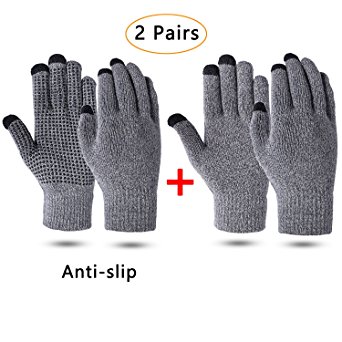 2 Pairs Unisex Non-slip Running Touchscreen Winter Gloves,iPhone Gloves, Texting Gloves for Smartphones