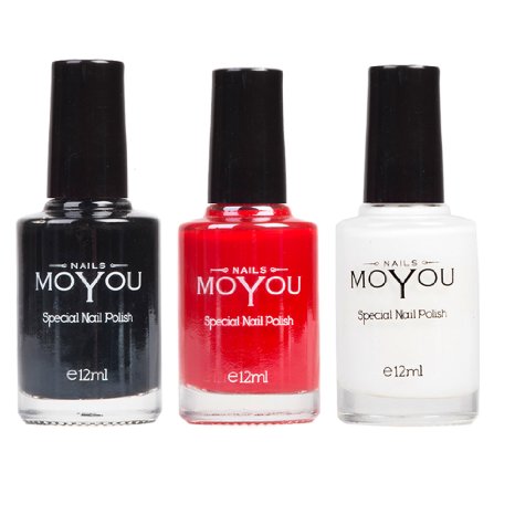 MoYou Nails Bundle of 3 Stamping Nail Polish: Black, White and Red Colours Used to Create Beautiful Nail Art Designs Sourced Directly from the Manufacturer