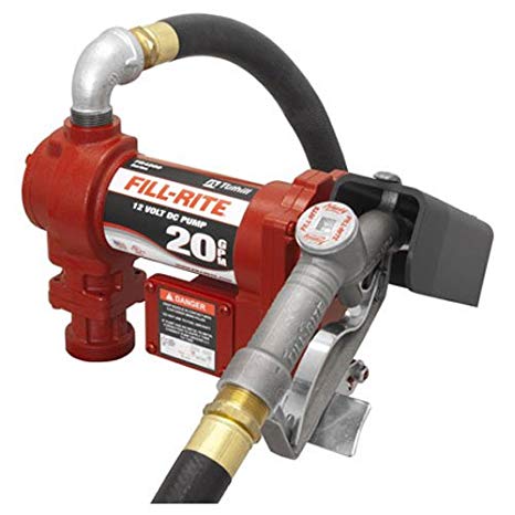 Fill-Rite FR4210G 12V 20 GPM Fuel Transfer Pump with Manual Nozzle, Discharge Hose, Suction Pipe