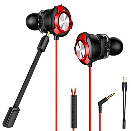 CLAW G11 Dual Driver Gaming Earphones with Dual Microphone and 3D Stereo Sound for Mobile Phones, Tablets, PC, Laptop, PS4, Xbox, Nintendo Switch (Red)