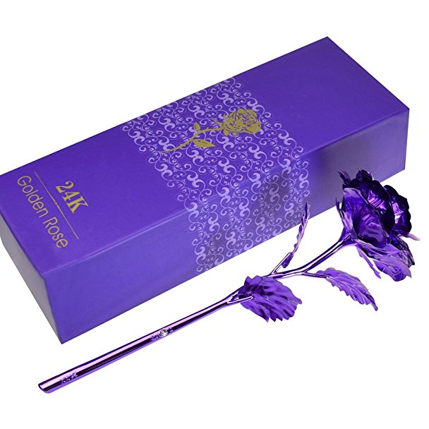 Purple Rose, ProCIV Gold Foil 24k Rose Flowers in Gift Box, Best Gift for Mother's Day, Valentine's Day, Wedding Day, Birthday, Christmas, Thanksgiving, Home Decor