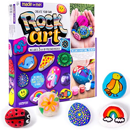 Made By Me Rock Art Kit by Horizon Group USA, Rock Painting Arts and Crafts Kit, Includes 3 Pounds of Rocks and 12 Colors of Paint