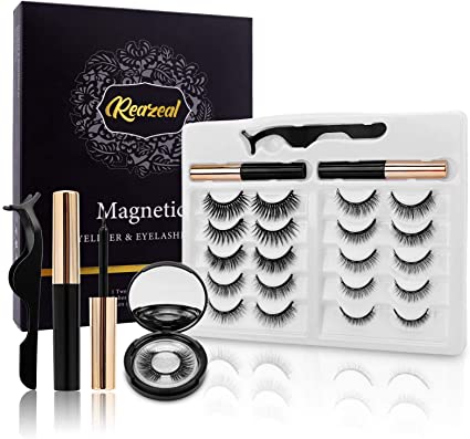Magnetic Eyelashes Kit With Mirror Case Strong Magnetic Waterproof Magnetic Eyeliner Natural Look Different Lengths&Densities False Lashes No Glue Needed (10-Pairs)