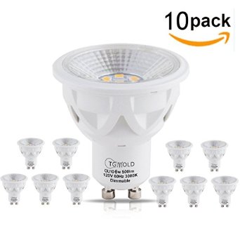 TGMOLD 6W Dimmable LED Light Bulbs, GU10 Recessed Lighting, 3000K Soft White 50w Equivalent LED Spotlight Bulbs, Pack of 10