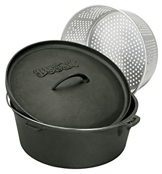 Bayou Classic 16-Quart Cast Iron Dutch Oven with Dutch Oven Lid and Perforated Aluminum Basket