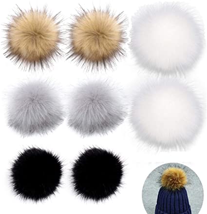 Faux Fur Pom Pom Balls Large, Detachable Craft Fur Pompom with Press Button Fluffy Fur Balls for Hat Scarf Handbag and Shoes（8 pcs)