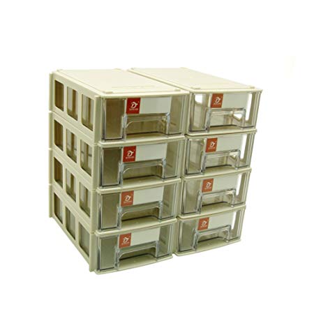Pack of 8 Plastic Desktop Stacking Interlocking Drawer Storage Cabinet Parts Box, 5.5×3.5×1.6inch