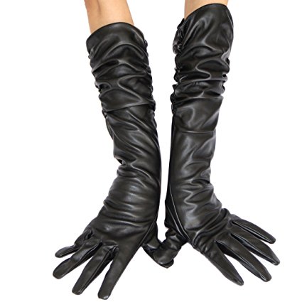 Ecosco Women's Long Faux Leather Gloves Winter Autumn Warm Outdoors