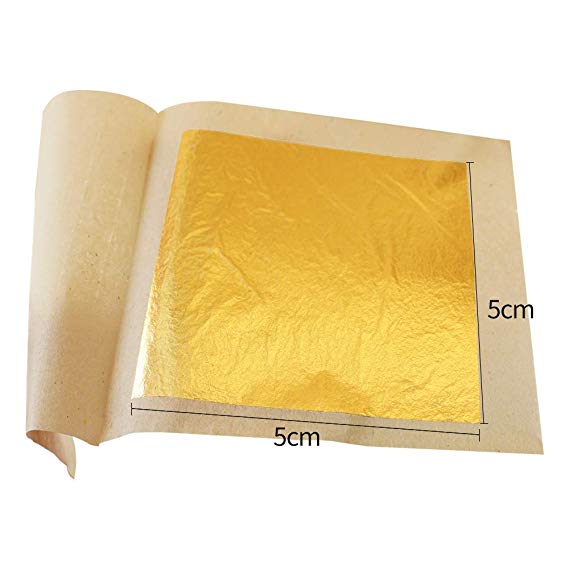 KINNO Edible 24K Gold Foil Leaf Sheets, 10 Sheets Real Gold for Cooking, Cakes & Chocolates, Decoration, Health & Spa (5 cm)
