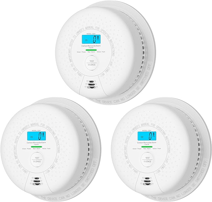 X-Sense Carbon Monoxide Detector Alarm 10-Year Battery (Not Hardwired) CO Alarm Detector with LCD Display, Compliant with UL 2034 Standard, Auto-Check & Silence Button, 3-Pack
