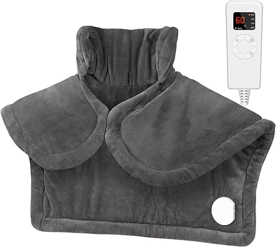 RIOGOO Electric Heating Pad for Neck & Shoulder Pain Relief, 5 Heat Levels, 4 Auto-Off Timer, Luxury Fleece Hand Washable for Neck, Shoulders