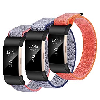 Fitbit Charge 2 Bands, SailFar 3 Pack Woven Nylon Band Bracelet Adjustable Replacement Accessories Nylon with Velco Sport Loop Small & Large Band for Fitbit Charge 2, Men/Women