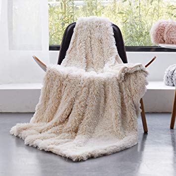 GONAAP Super Soft Faux Fur Shaggy Luxurious Blanket Cozy Fuzzy Reversible Throw Blanket for Coach Bedroom White