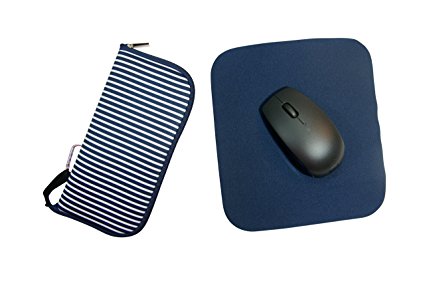 Travel Mouse Holder - Pouch and Pad (Navy Stripe)