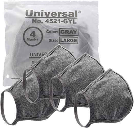 Universal 4521 Cloth Face Masks – Reusable Nose & Mouth Mask – 100% Cotton, 2 Layer, Washable Facemask for Teens & Adults – Protects from Dust, Pollen, Pet Dander & More (Gray, Large)