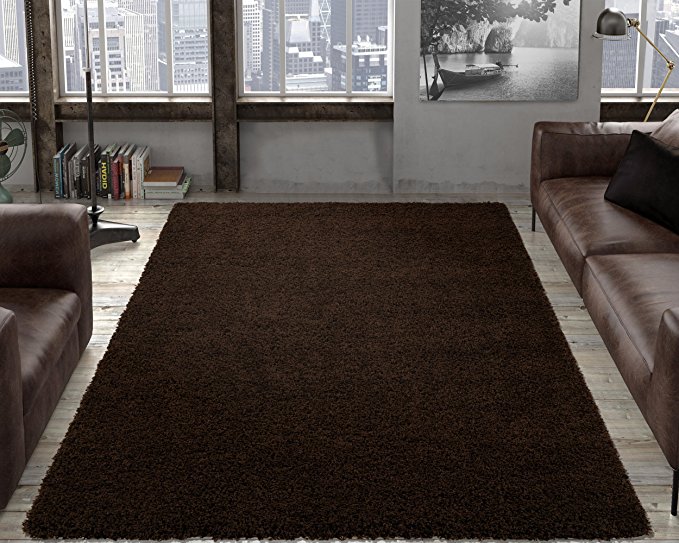 Ottomanson Soft Cozy Color Solid Shag Area Rug Contemporary Living and Bedroom Soft Shag Area Rug, Brown, 5'3" L x 7'0" W