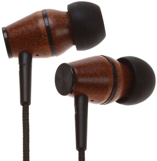 Symphonized XTC Premium Genuine Wood In-ear Noise-isolating Headphones with Microphone Nylon Black Cable
