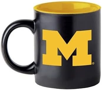 Two Toned Matte Black Coffee Mug, NCAA Team Logo with Inner Team Color (Michigan Wolverines)