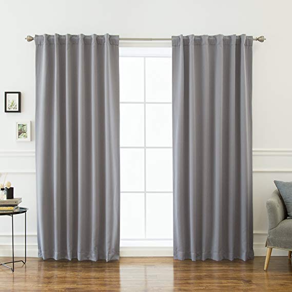Best Home Fashion Thermal Insulated Blackout Curtains - Back Tab/ Rod Pocket - Grey - 52"W x 132"L - (Set of 2 Panels)