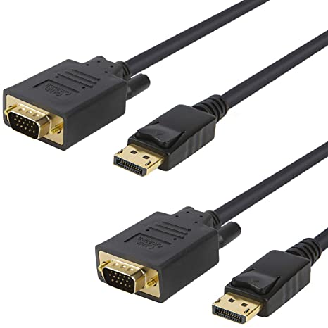 DP to VGA Cable 6ft, [2-Pack] CableCreation DisplayPort to VGA Cable Gold Plated, DP Male to VGA Male Cable, Black